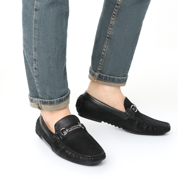 Men's Horsebit Moccasin Loafer Shoes - BLACK - 7